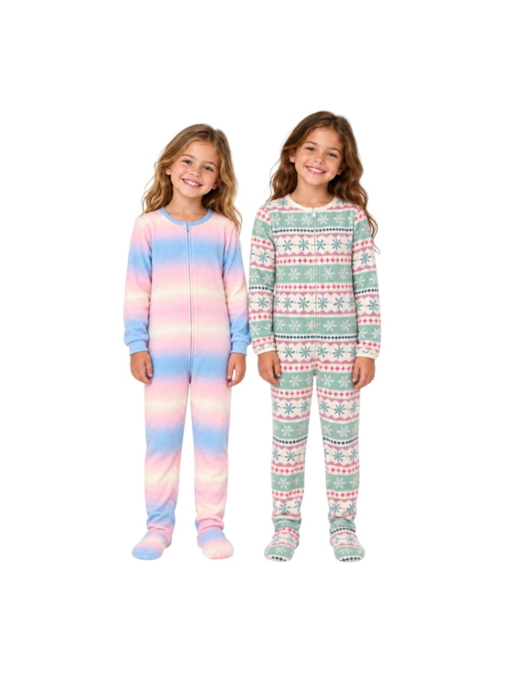 Carter’s Girls Fleece Footed Pajamas Bundle Sizes 7 & 8 Pastel Snowflake